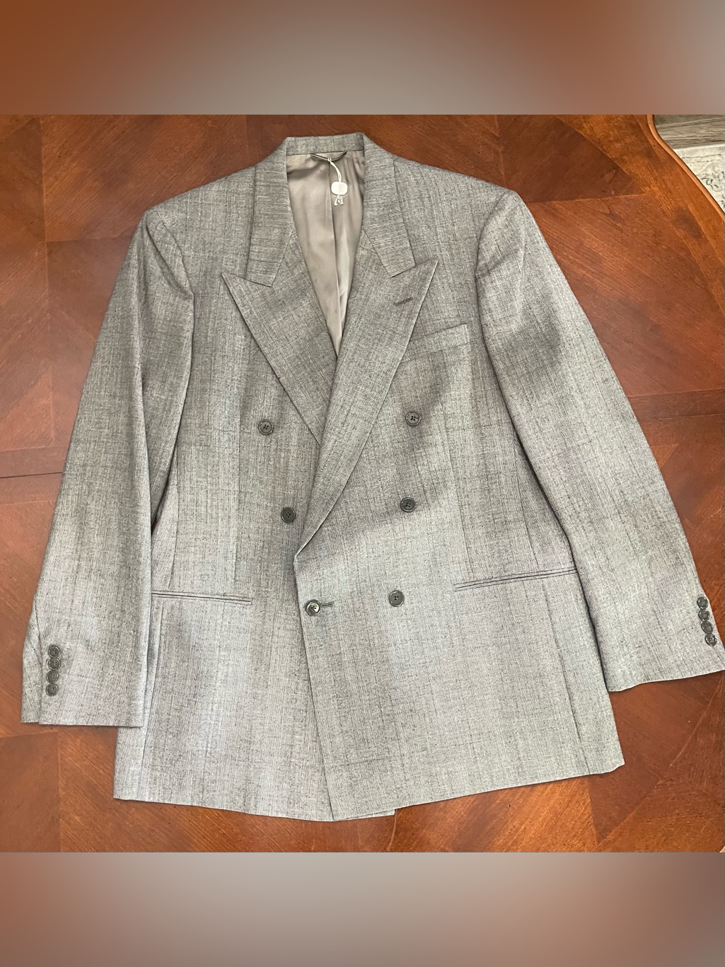 Christian Dior Sz 46l Double-Breasted Gray Wool Blend Suit Coat